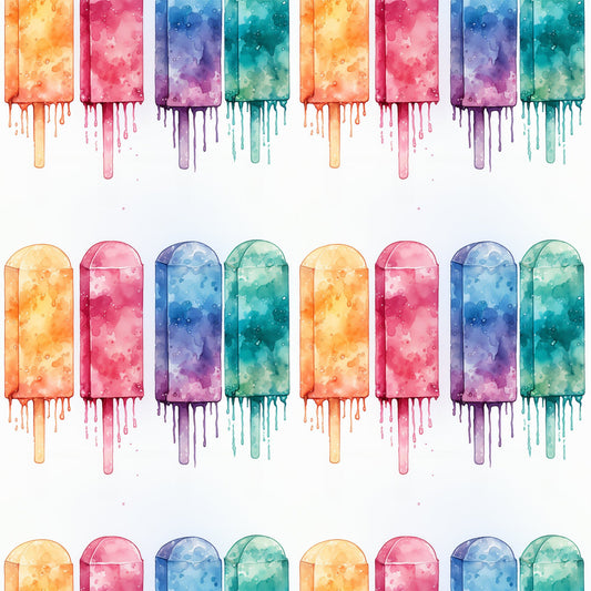 Watercolor Summer Popsicle Pattern 1 Quilting Cotton Fabric