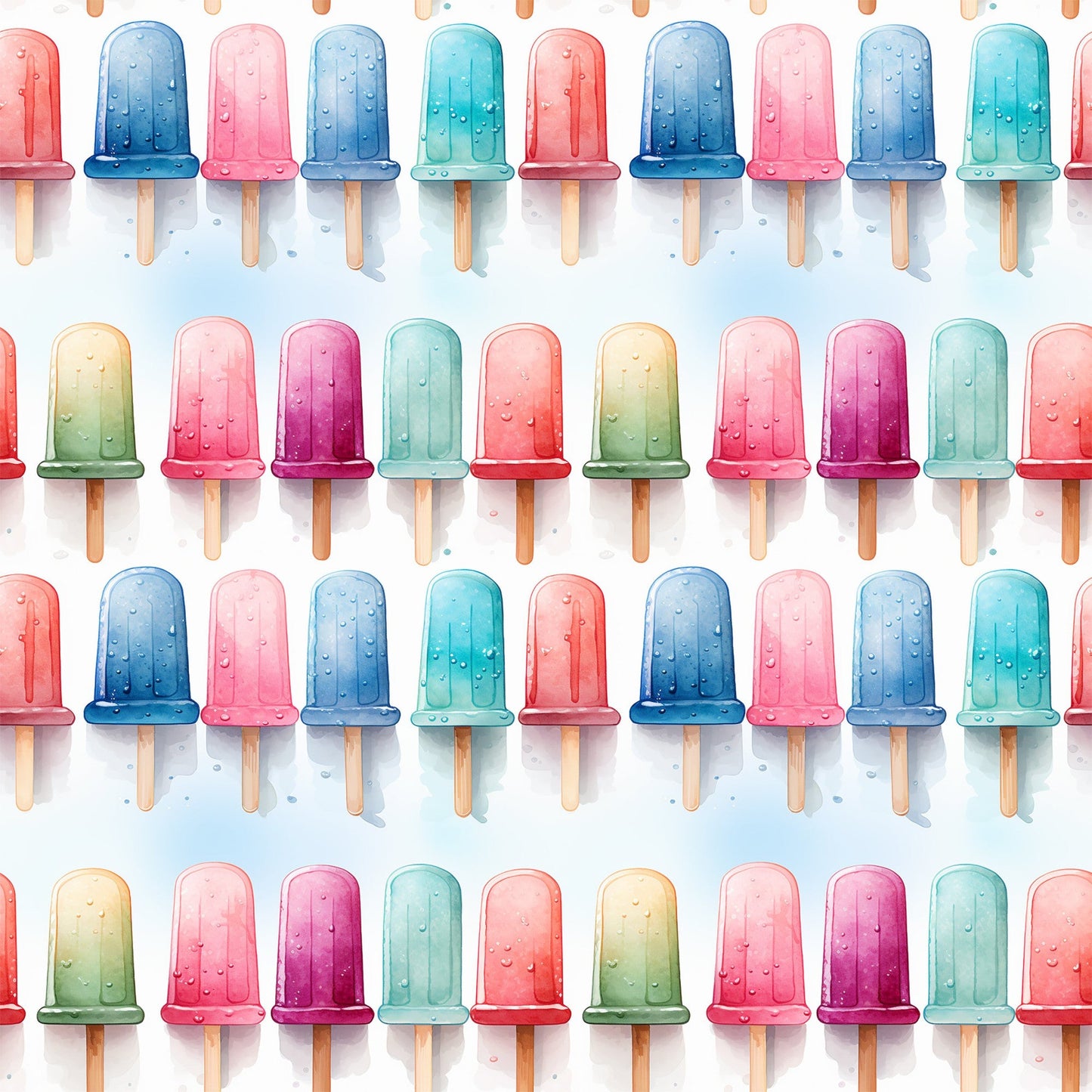 Watercolor Summer Popsicle Pattern 12 Quilting Cotton Fabric