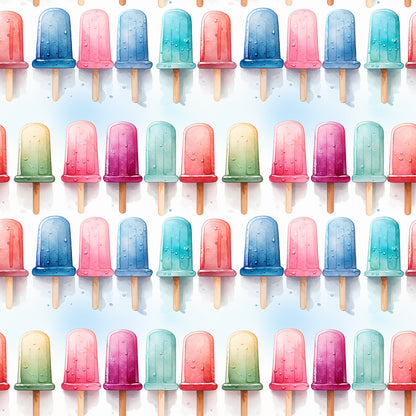 Watercolor Summer Popsicle Pattern 12 Quilting Cotton Fabric