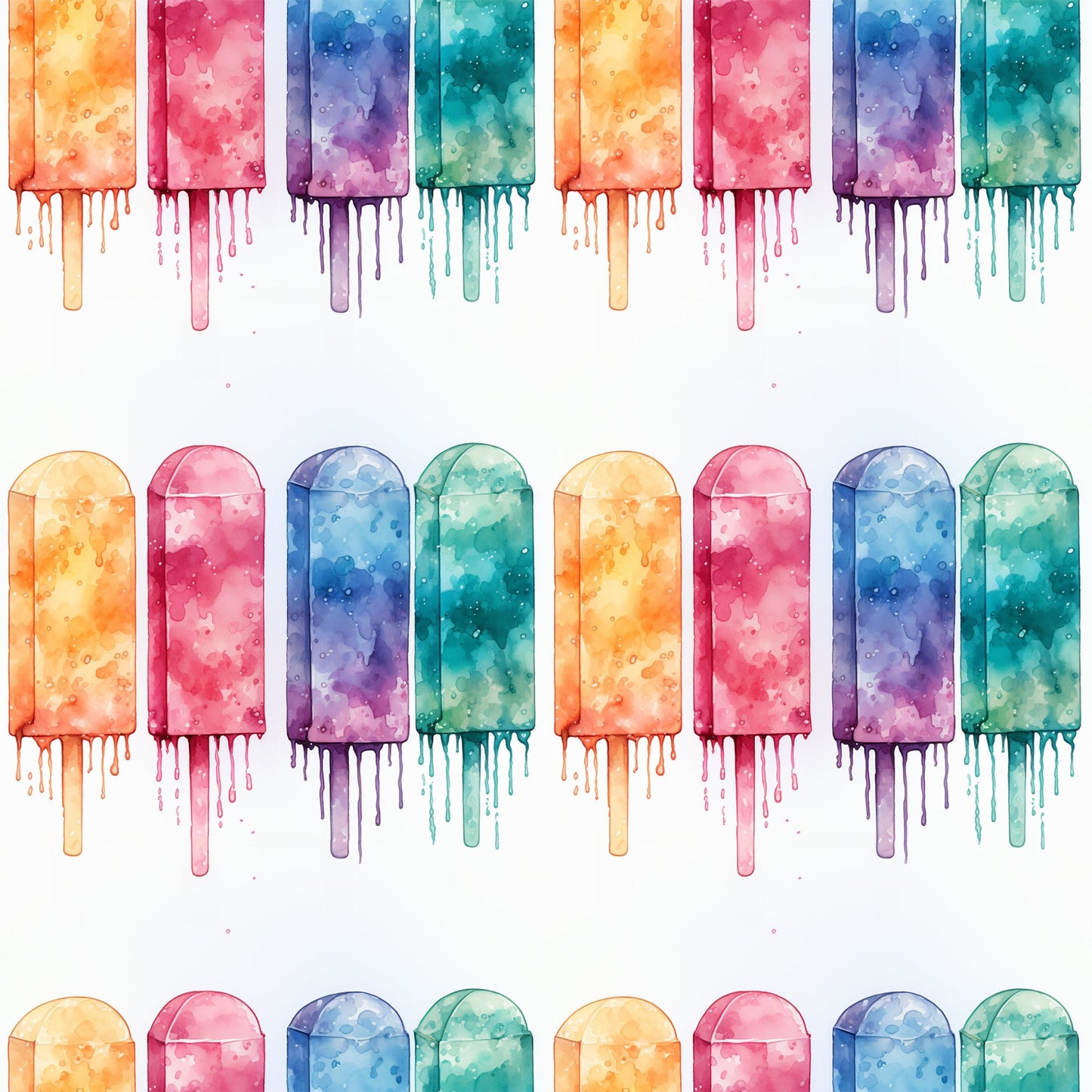 Watercolor Summer Popsicle Pattern 1 Quilting Cotton Fabric