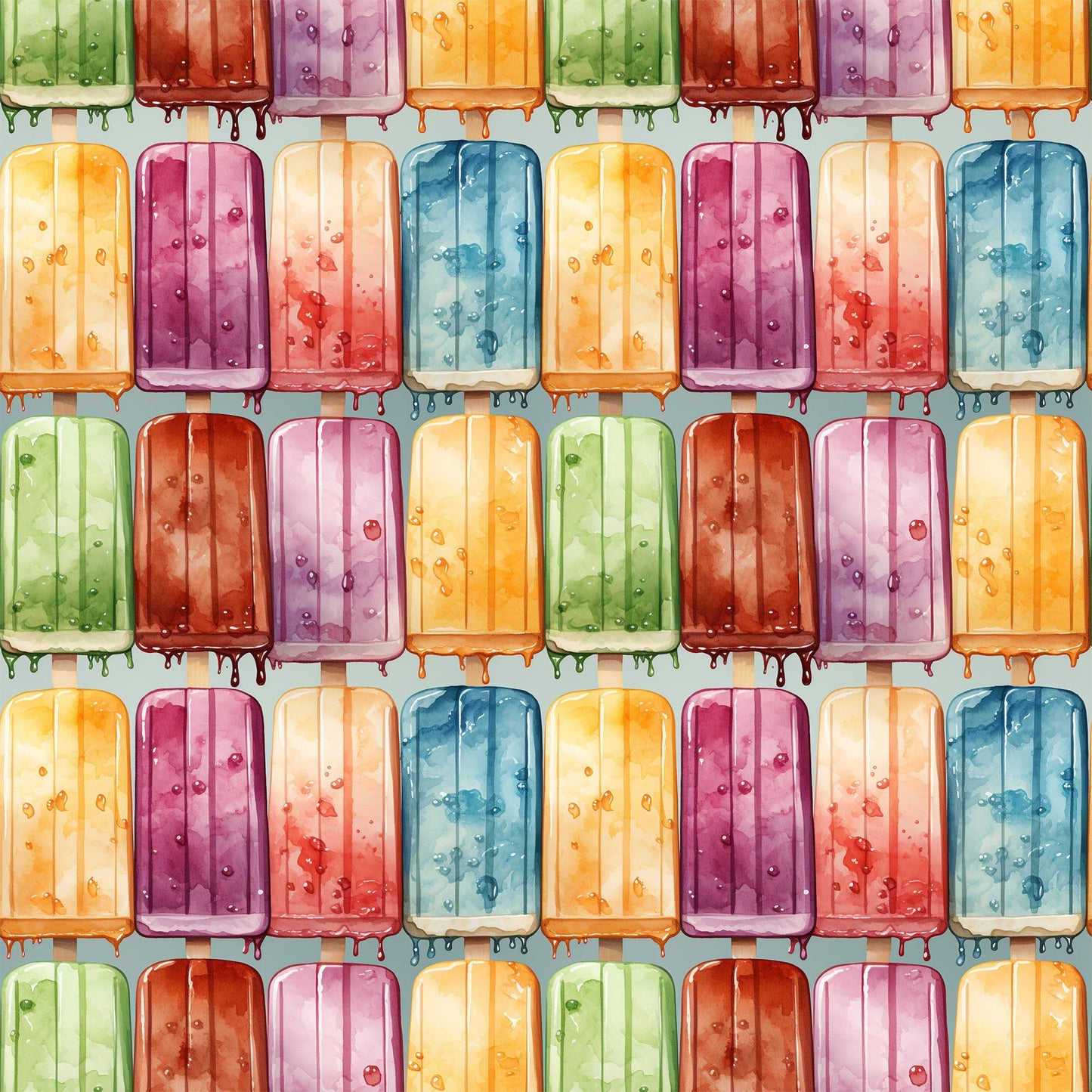 Watercolor Summer Popsicle Pattern 3 Quilting Cotton Fabric