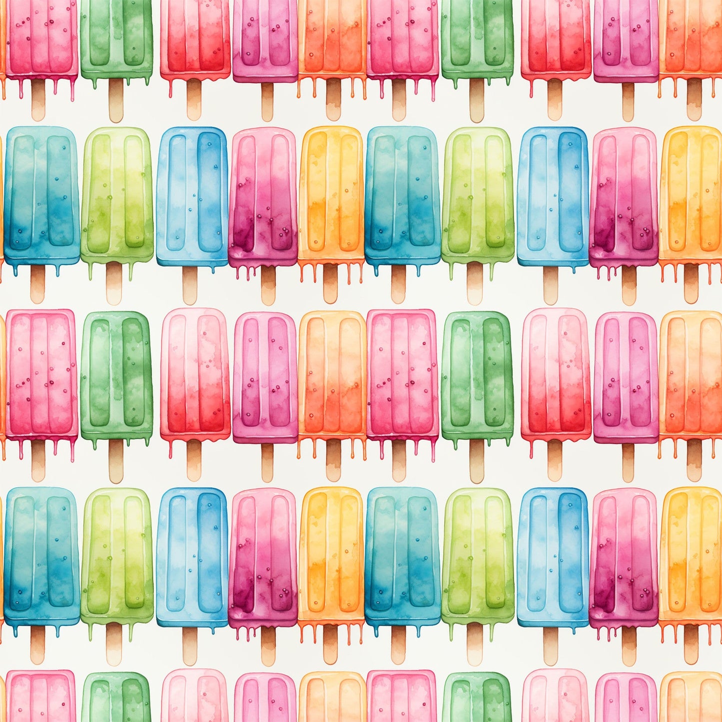 Watercolor Summer Popsicle Pattern 4 Quilting Cotton Fabric