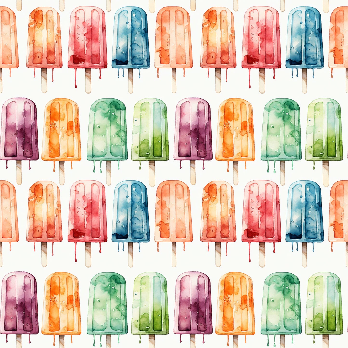 Watercolor Summer Popsicle Pattern 5 Quilting Cotton Fabric