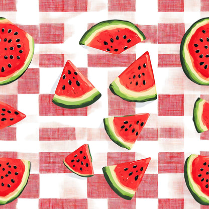 Watermelon Gingham Picnic Pattern 3 Quilting Cotton Fabric