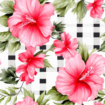 Watermelon Hibiscus Floral Gingham Pattern 10 Quilting Cotton Fabric