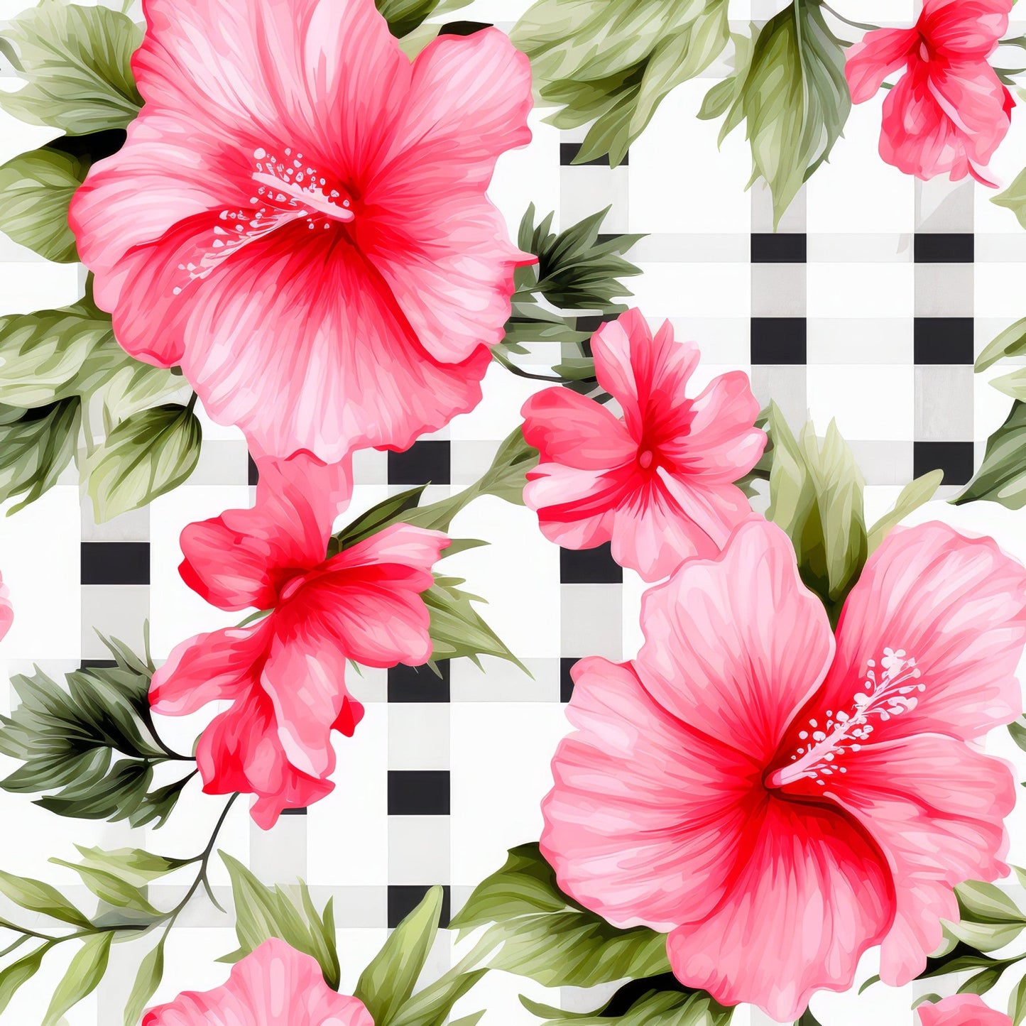 Watermelon Hibiscus Floral Gingham Pattern 10 Quilting Cotton Fabric