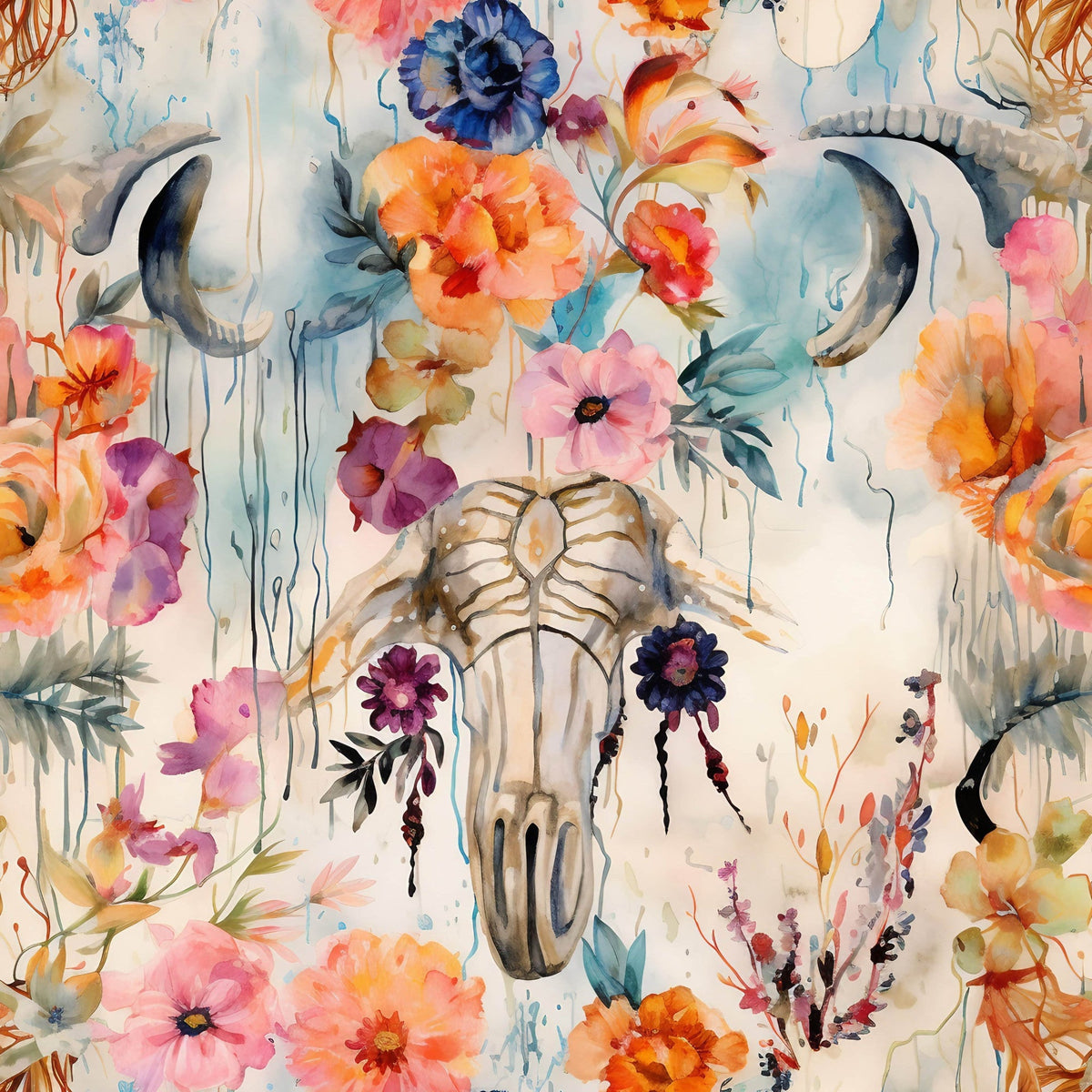 Floral Longhorn Pattern 10 Minky Fabric
