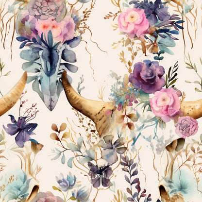 Floral Longhorn Pattern 11 Minky Fabric