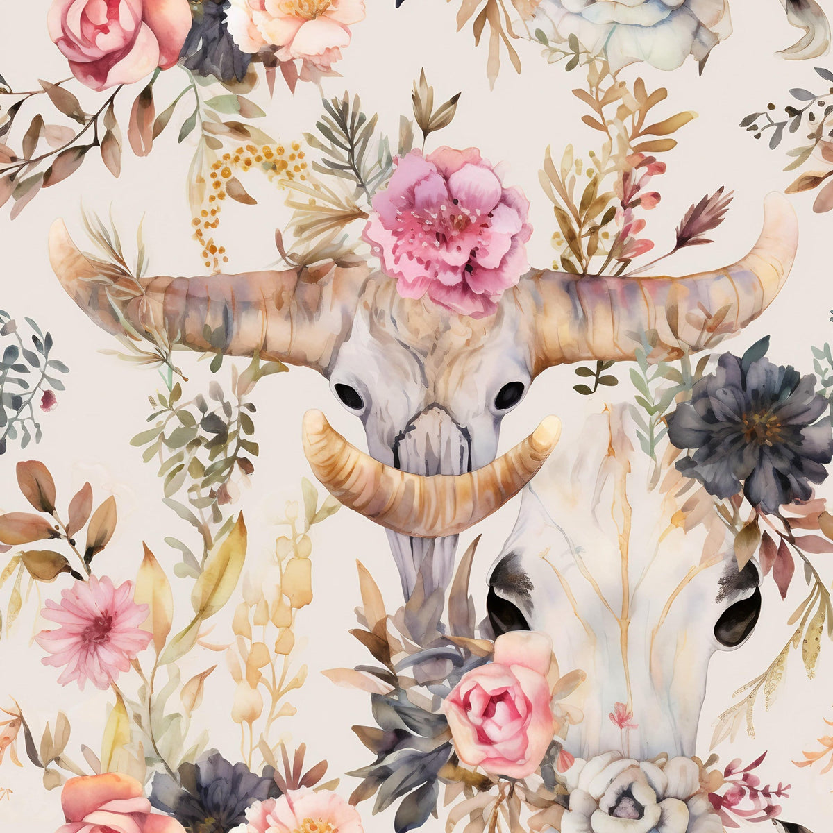 Floral Longhorn Pattern 12 Minky Fabric