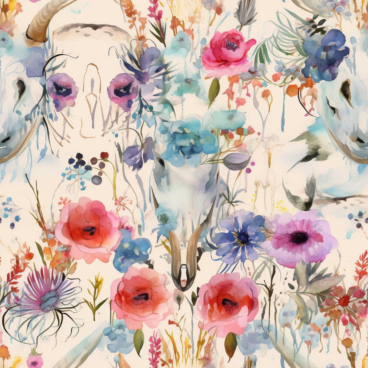 Floral Longhorn Pattern 13 Minky Fabric