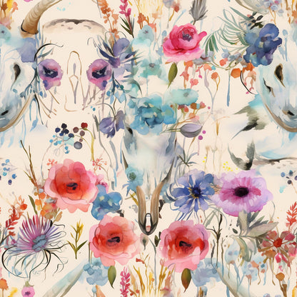Floral Longhorn Pattern 13 Minky Fabric