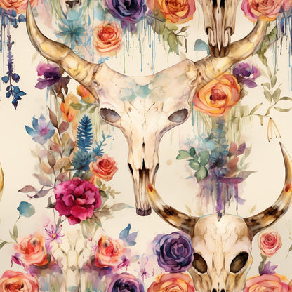 Floral Longhorn Pattern 14 Minky Fabric