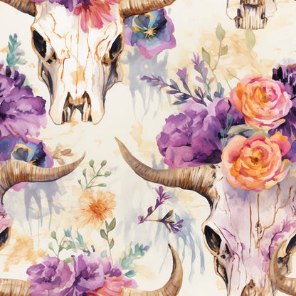 Floral Longhorn Pattern 17 Minky Fabric