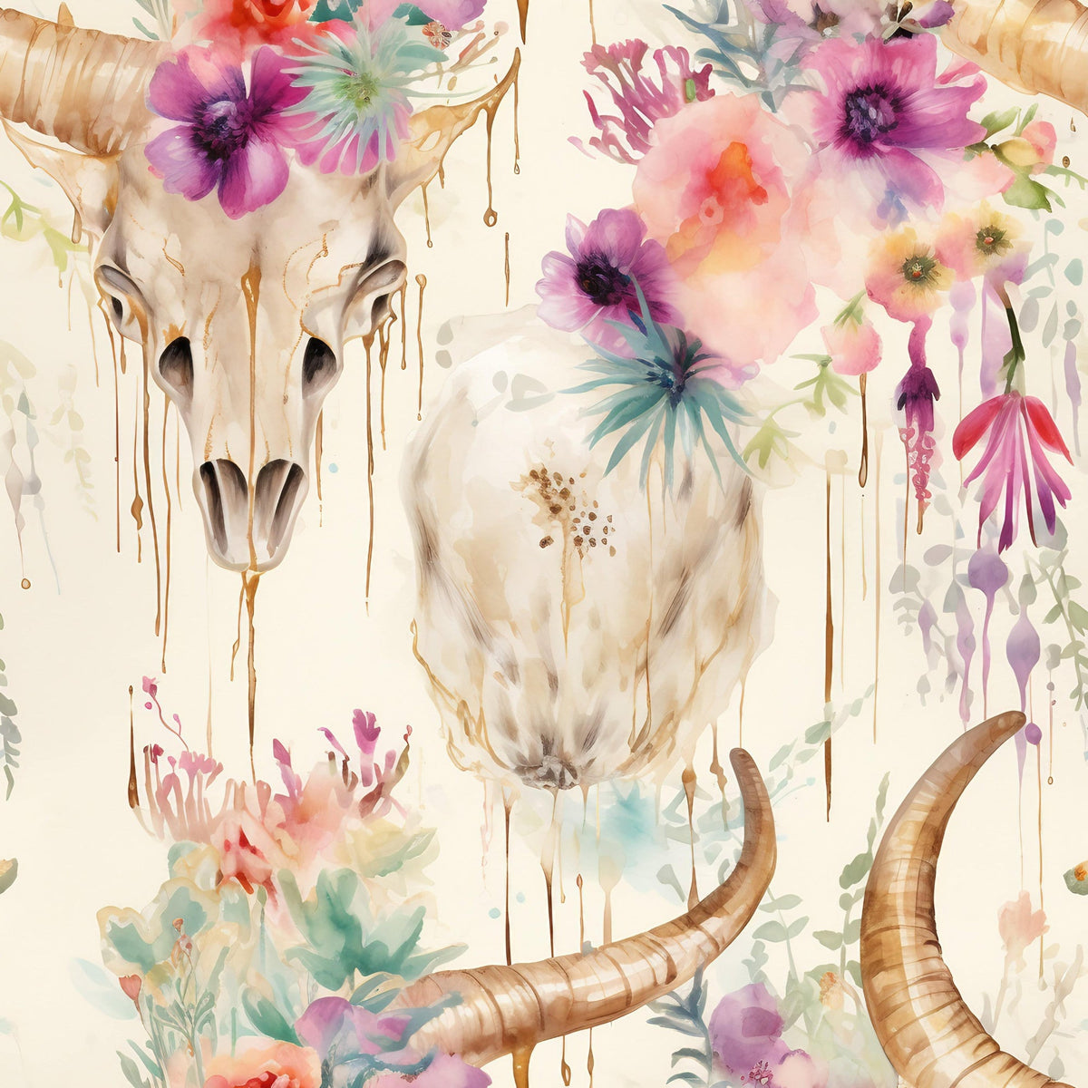 Floral Longhorn Pattern 18 Minky Fabric