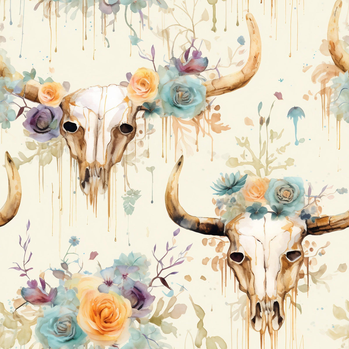 Floral Longhorn Pattern 1 Minky Fabric