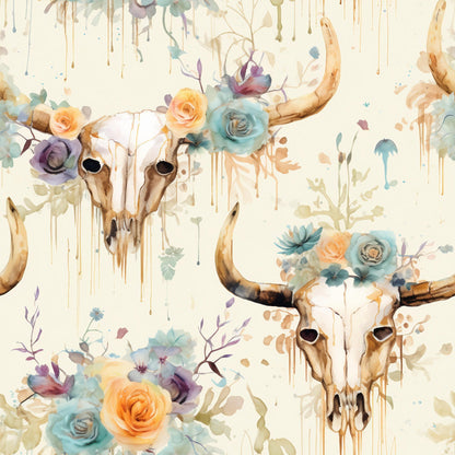 Floral Longhorn Pattern 1 Minky Fabric