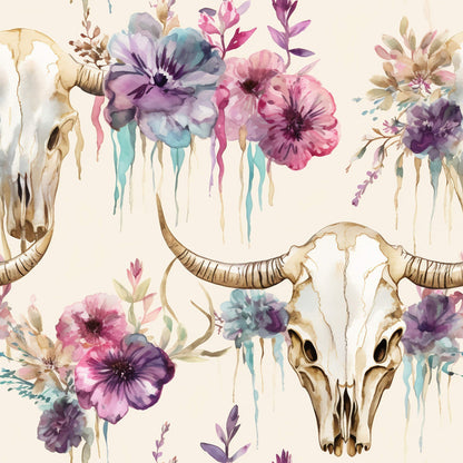 Floral Longhorn Pattern 20 Minky Fabric