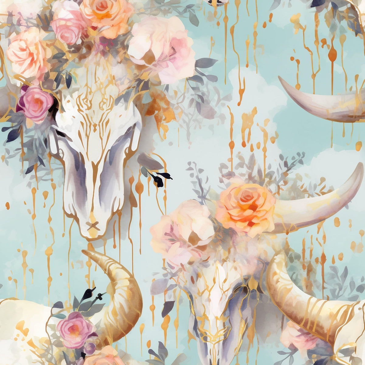 Floral Longhorn Pattern 2 Minky Fabric