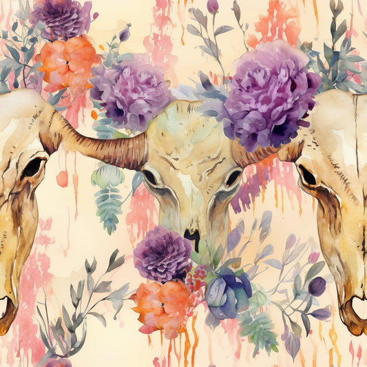 Western Bull Pattern 4 Quilting Cotton Fabric