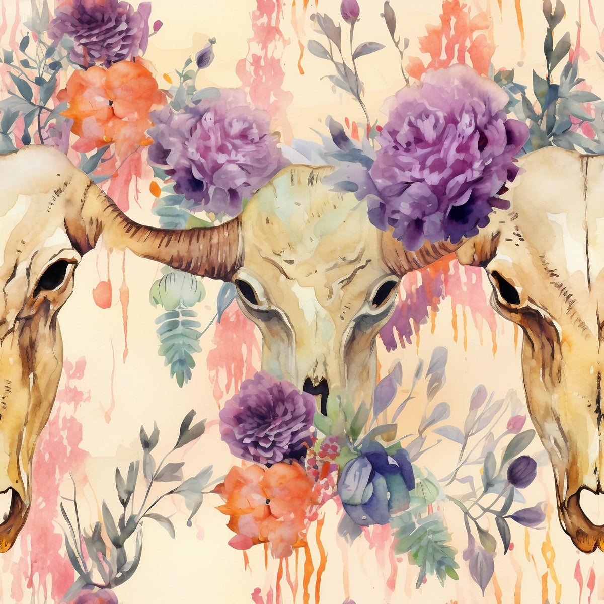 Floral Longhorn Pattern 4 Minky Fabric