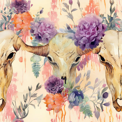 Floral Longhorn Pattern 4 Minky Fabric