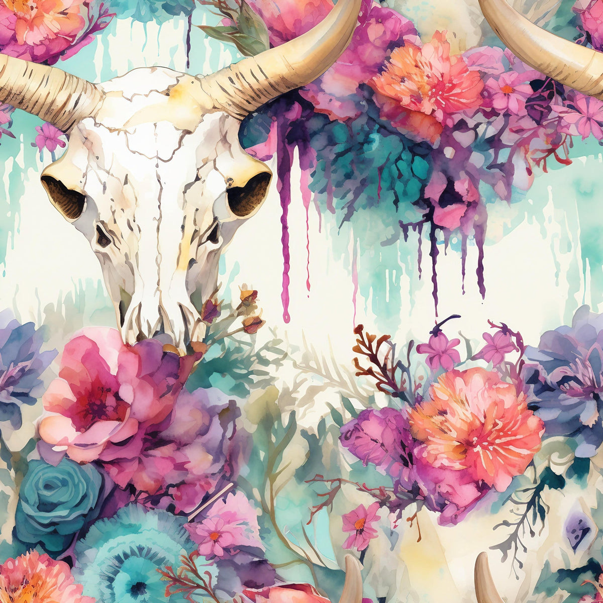 Floral Longhorn Pattern 7 Minky Fabric