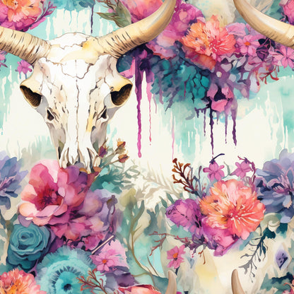 Floral Longhorn Pattern 7 Minky Fabric