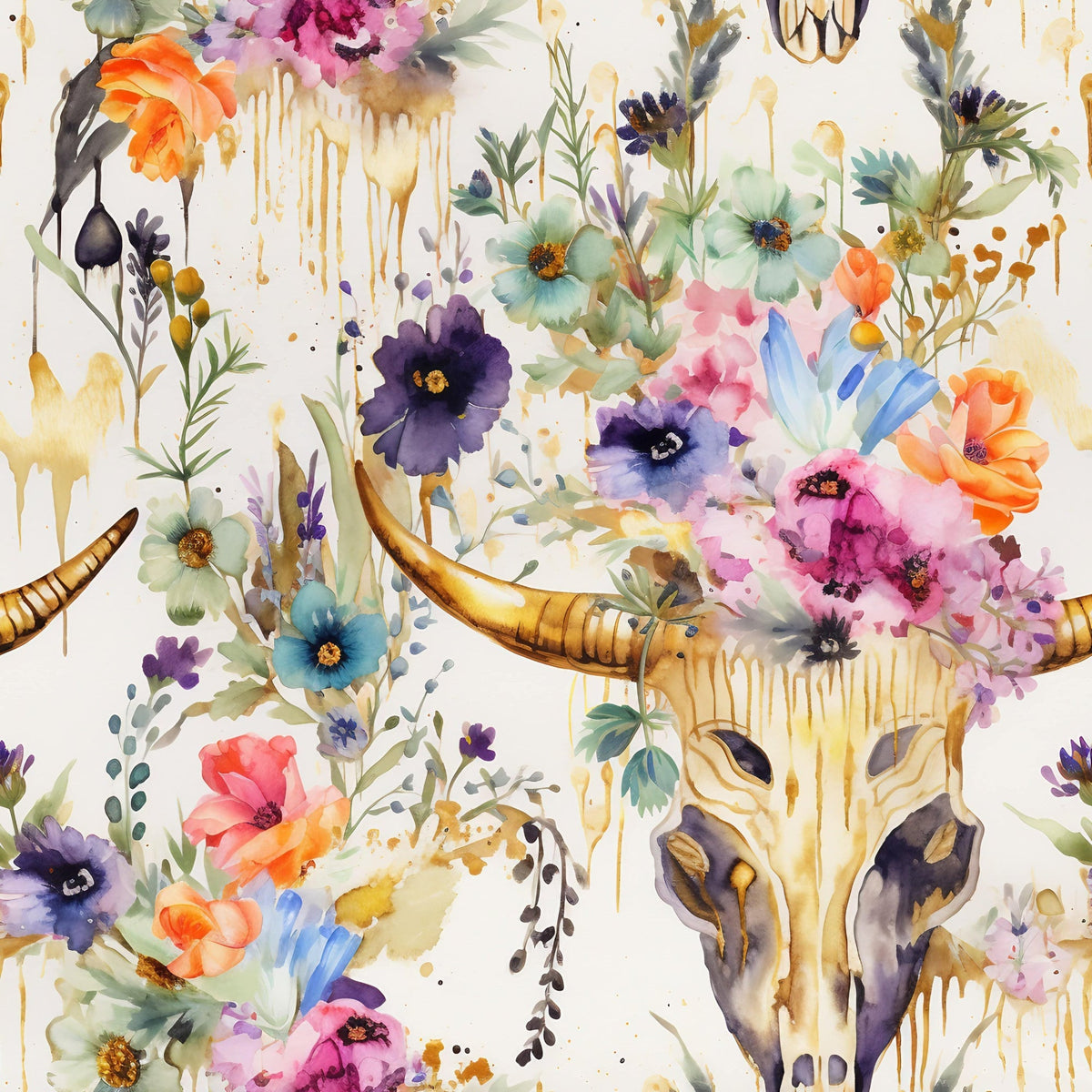 Floral Longhorn Pattern 8 Minky Fabric