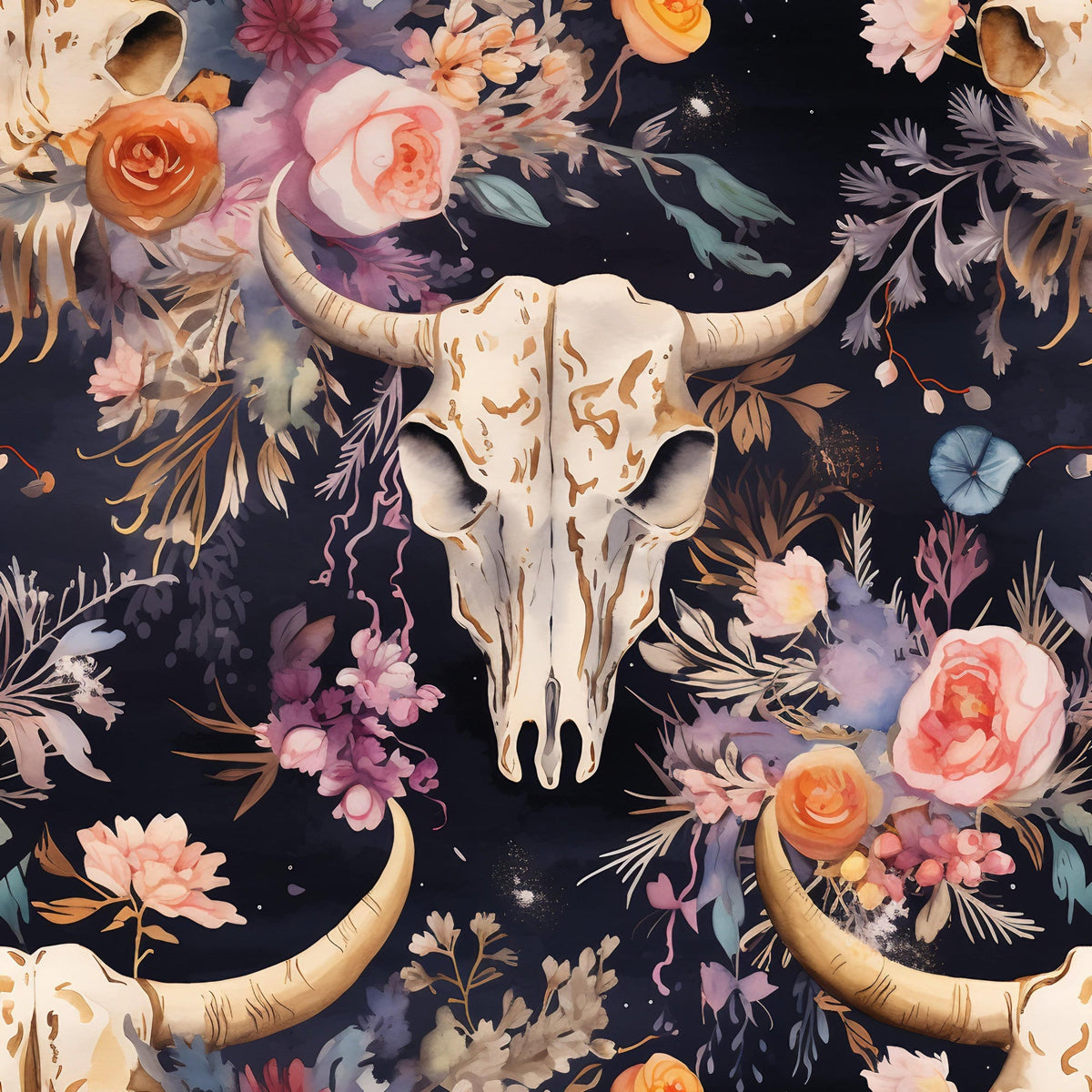 Floral Longhorn Pattern 9 Minky Fabric