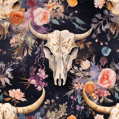 Floral Longhorn Pattern 9 Minky Fabric