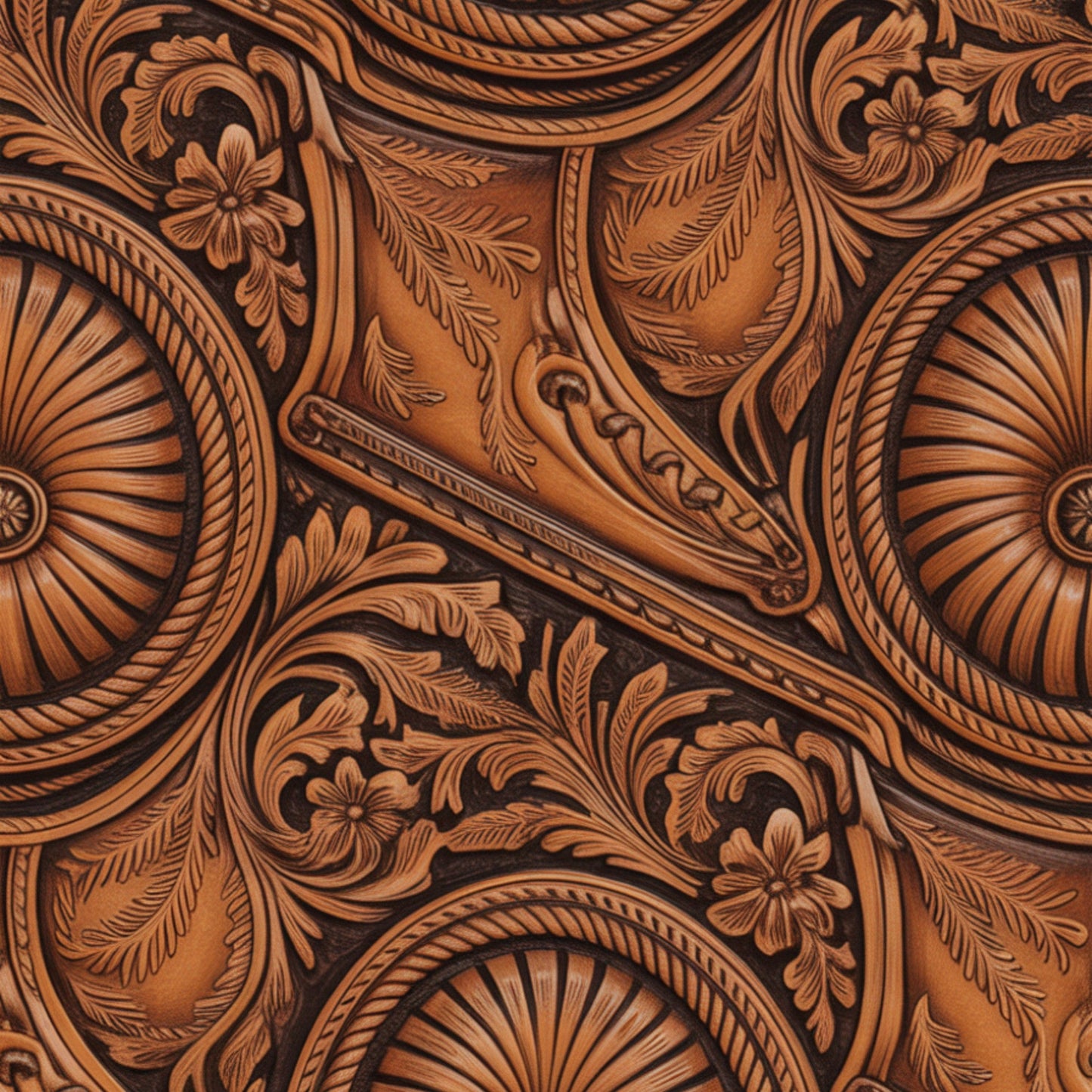 Western Tooled Leather Pattern 2 Quilting Cotton Fabric