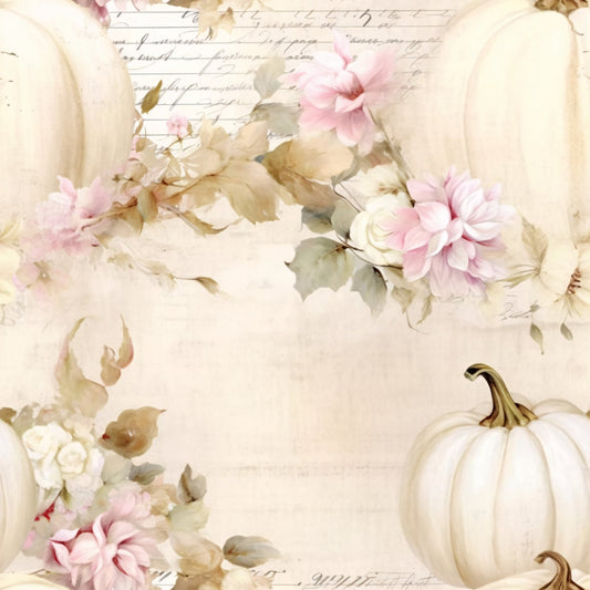 White Fall Pumpkins Pattern 2 Quilting Cotton Fabric