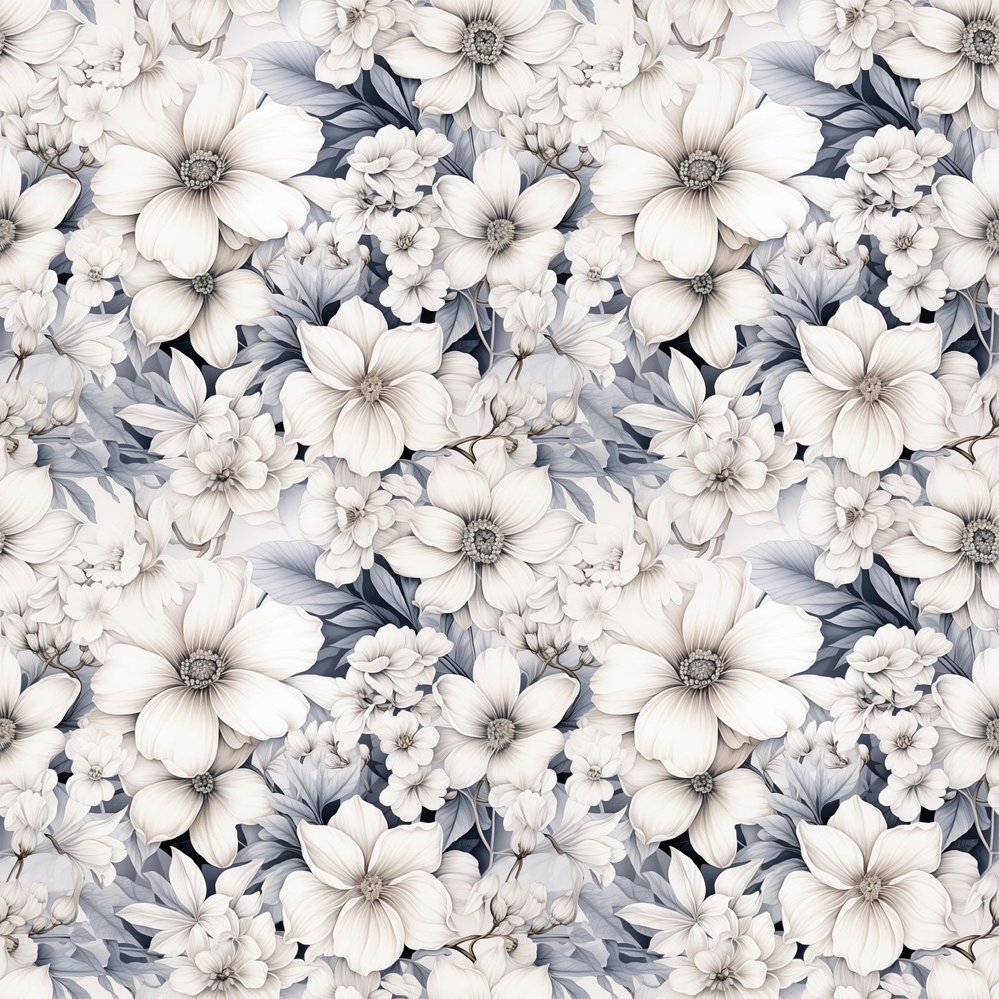 White Flowers Pattern 12 Quilting Cotton Fabric