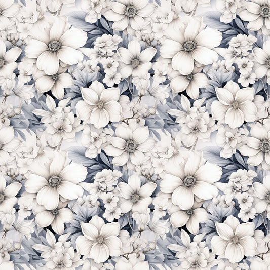 White Flowers Pattern 12 Quilting Cotton Fabric