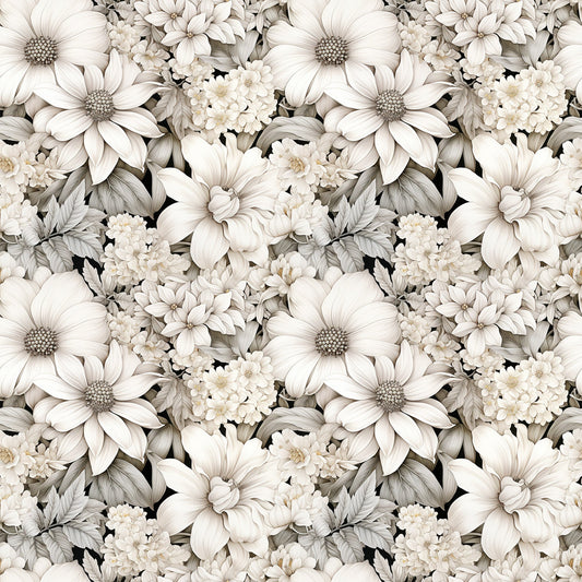 White Flowers Pattern 2 Quilting Cotton Fabric