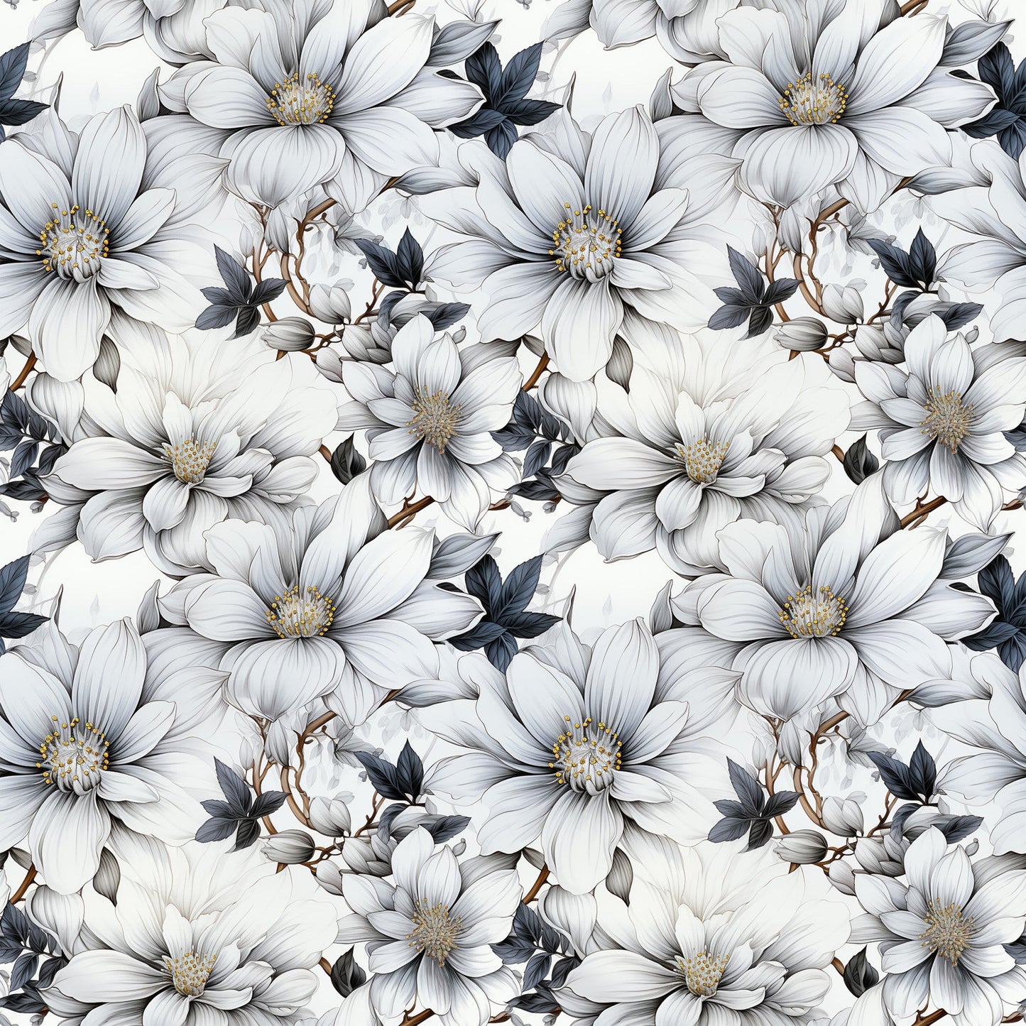 White Flowers Pattern 8 Quilting Cotton Fabric
