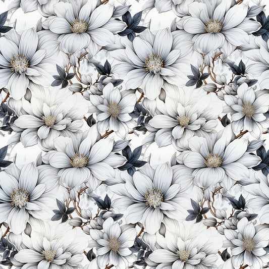 White Flowers Pattern 8 Quilting Cotton Fabric