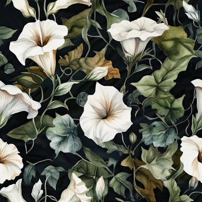 White Morning Glory Pattern 1 Quilting Cotton Fabric