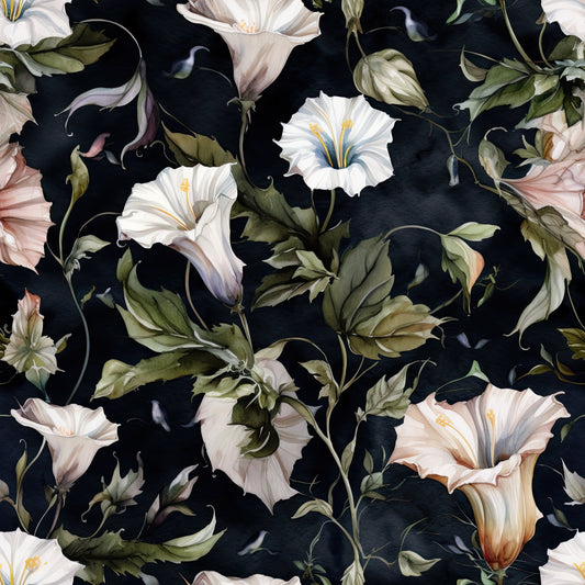 White Morning Glory Pattern 10 Quilting Cotton Fabric