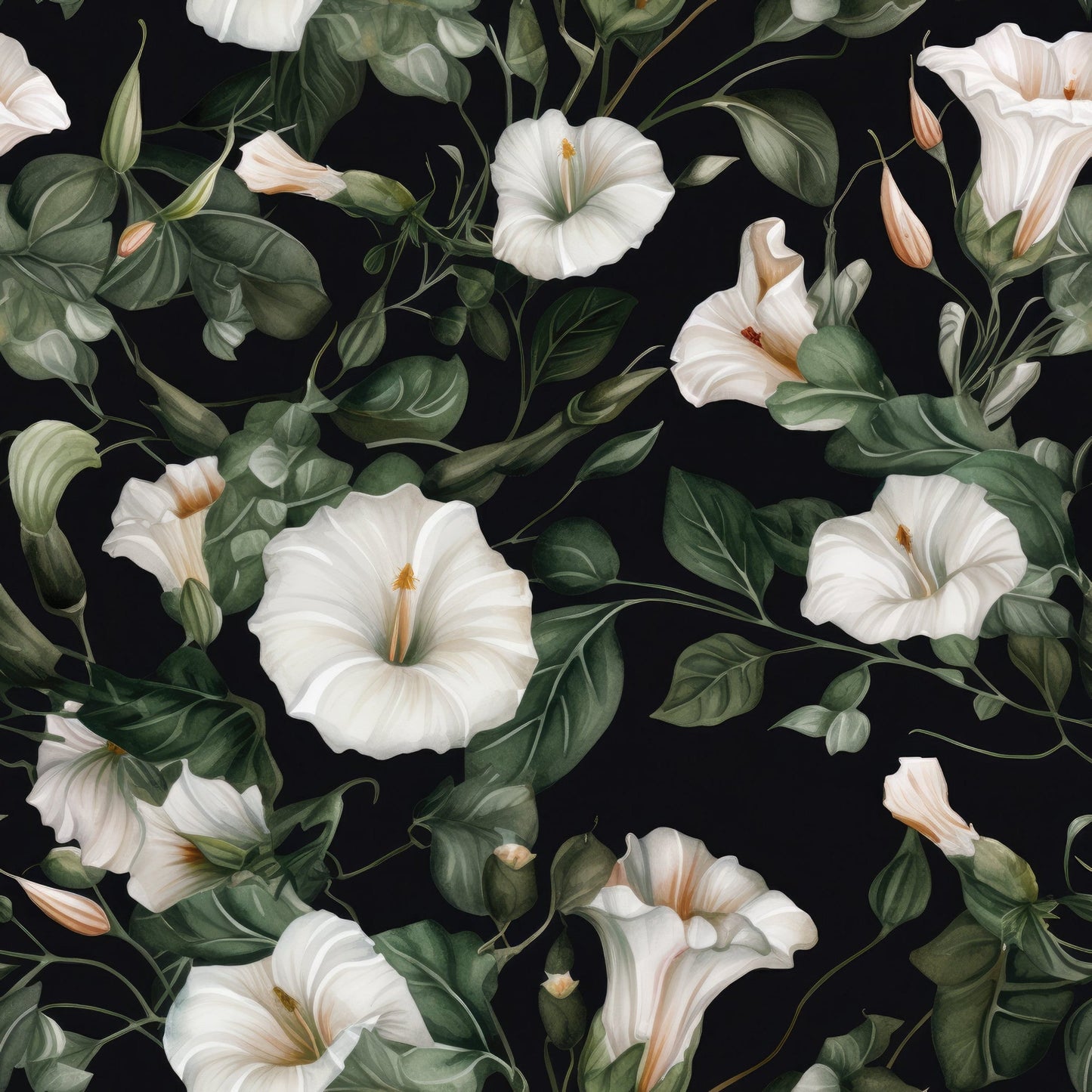 White Morning Glory Pattern 3 Quilting Cotton Fabric