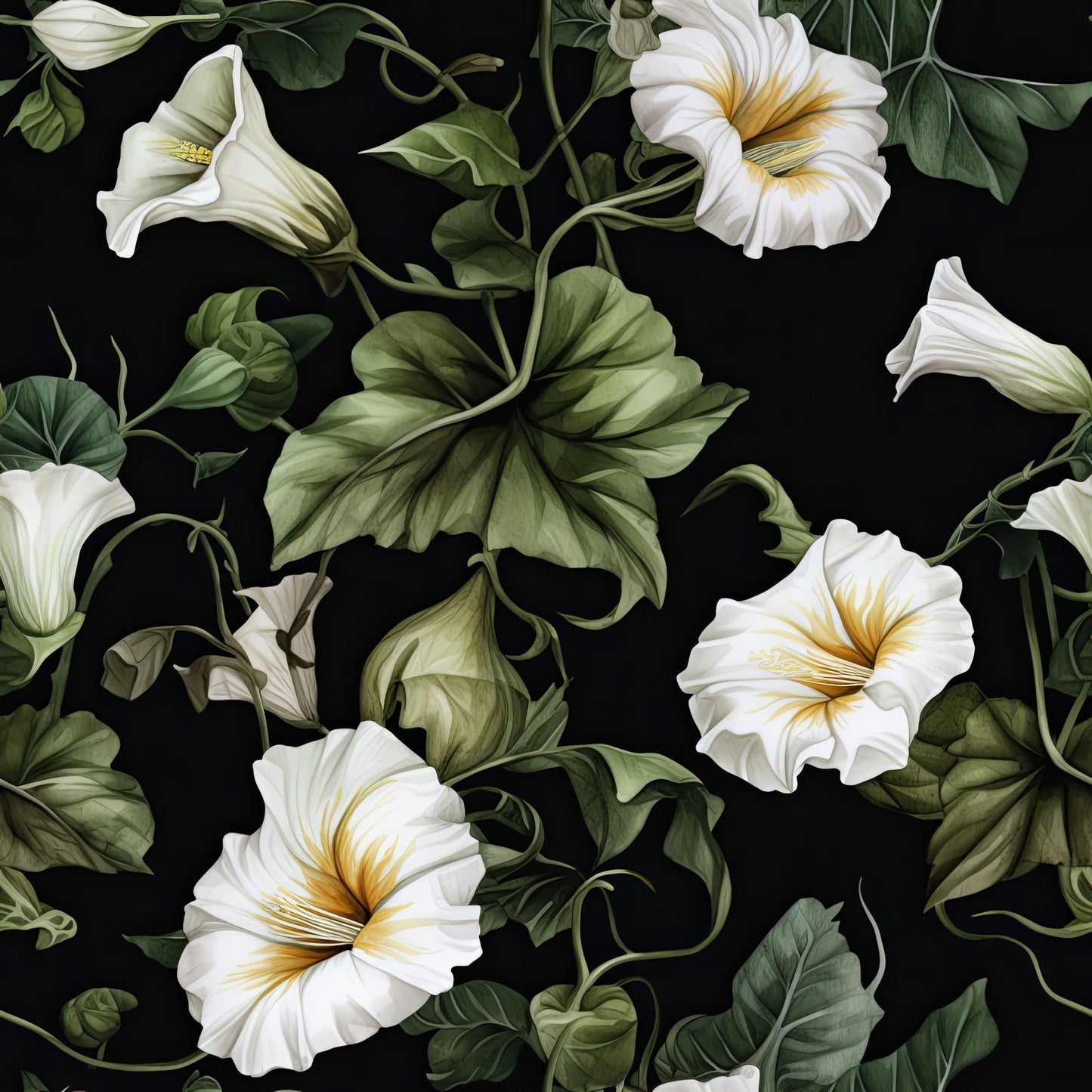 White Morning Glory Pattern 4 Quilting Cotton Fabric
