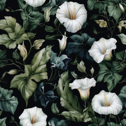 White Morning Glory Pattern 5 Quilting Cotton Fabric