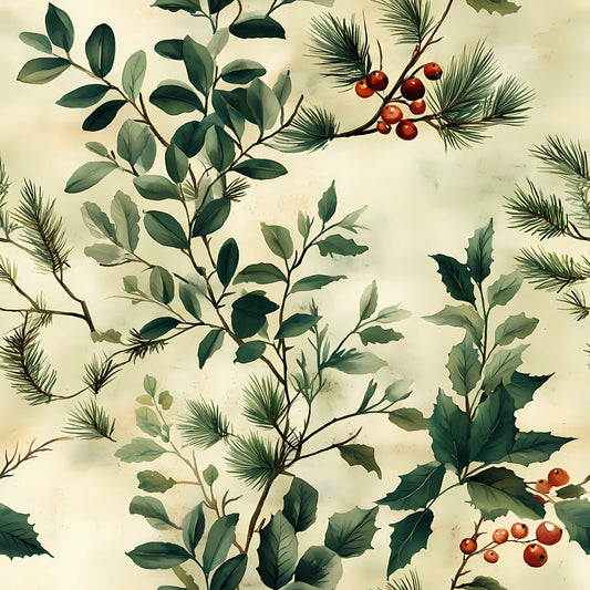 Winter Greenery Pattern 4 Quilting Cotton Fabric