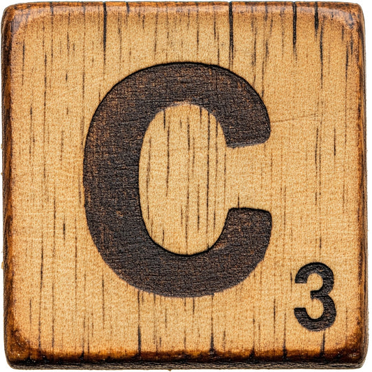 Wood Letter C Blocks Fabric Panel showing a rustic wooden block with letter C and number 3 engraved in vintage style