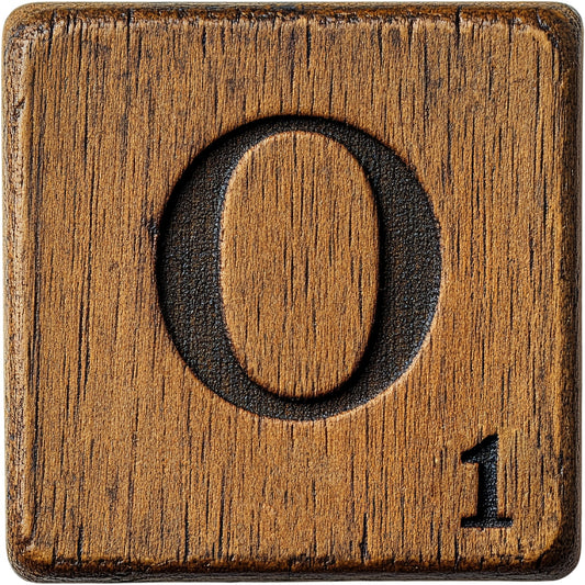 Wood Letter O Blocks Fabric Panel showing a textured wooden block with engraved letter O and number 1 in rustic style.