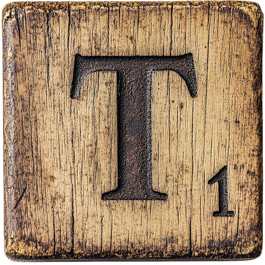 Wood Letter T Blocks Fabric Panel showcasing a rustic wooden block with engraved letter T and number 1 detail.