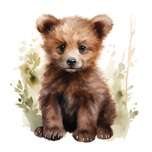 Woodland Baby Bear 3 Fabric Panel features a detailed, soft illustration of a baby bear on premium quilting cotton.