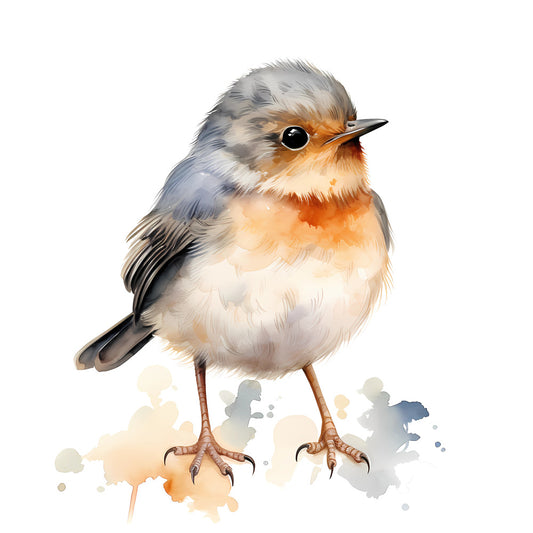 Woodland Baby Bird 3 Fabric Panel features a detailed illustration of a fluffy baby bird in soft natural colors.