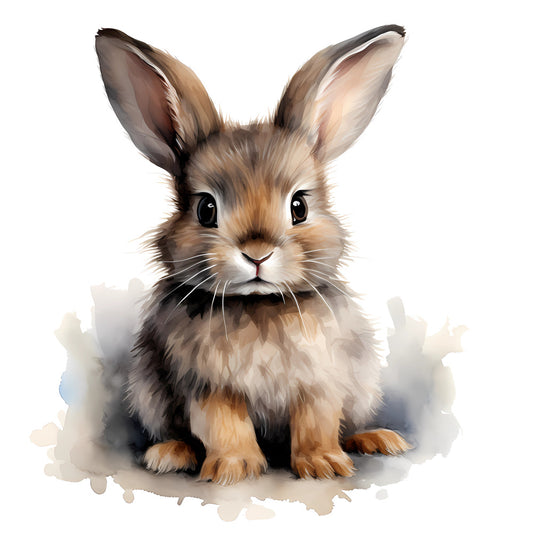 Woodland Baby Bunny 2 Fabric Panel showing a detailed, soft, and realistic illustration of a brown baby bunny on white background.
