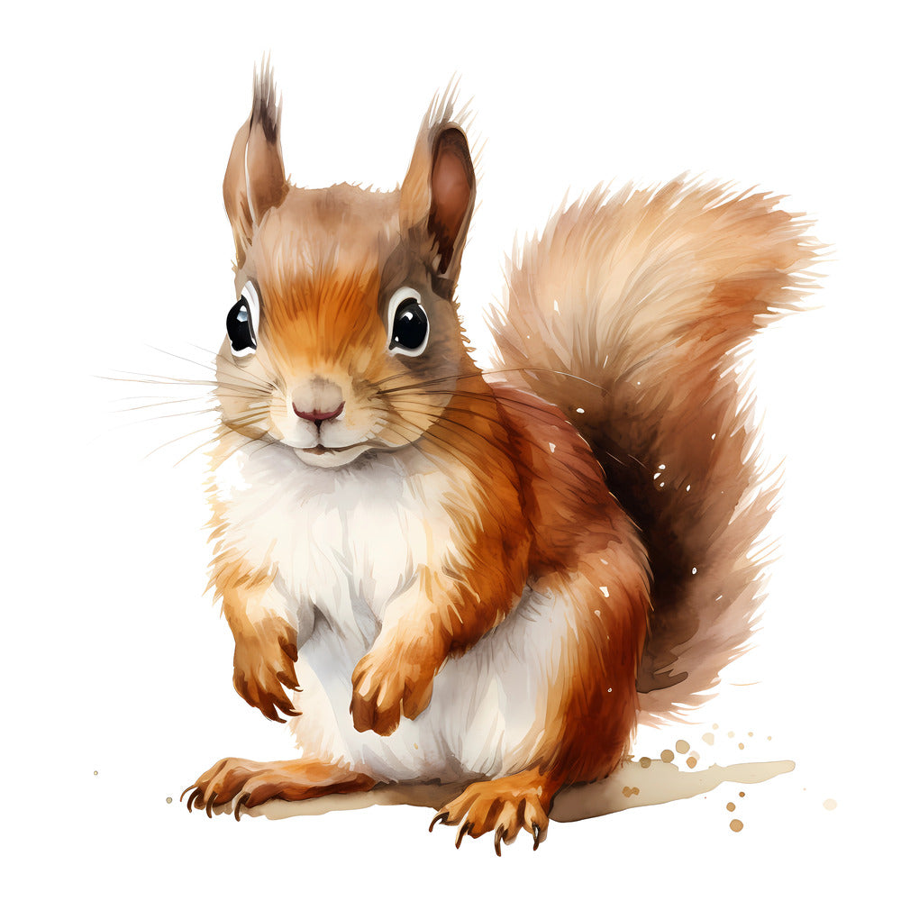 Woodland Baby Squirrel 1 Fabric Panel featuring a detailed, realistic baby squirrel illustration in premium quilting cotton.